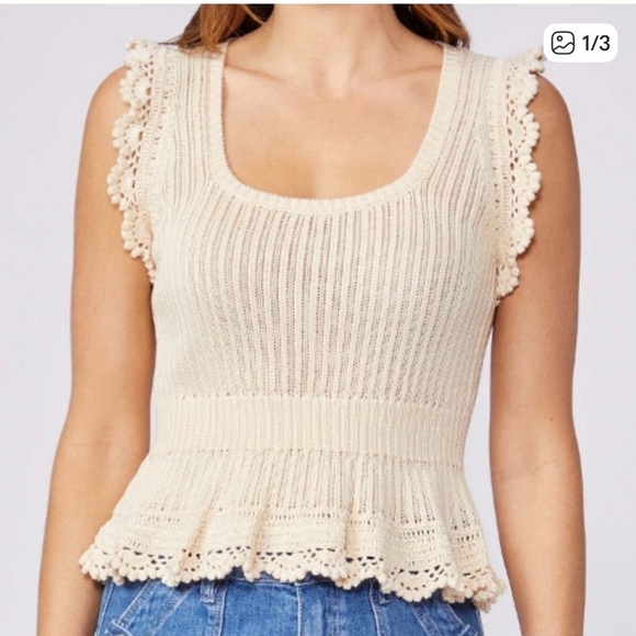 PAIGE Cream Crochet Trim Sleeveless Top - Picture 1 of 4